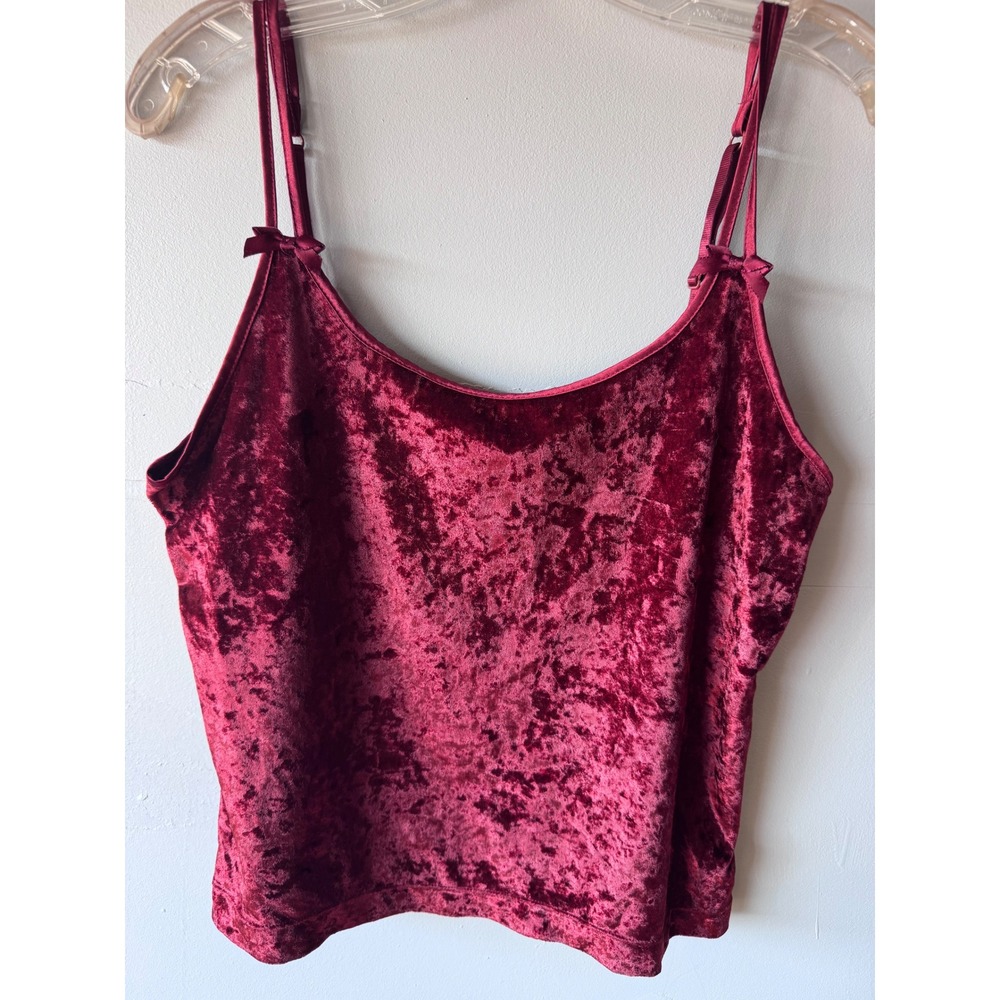 Victoria Secret Burgundy Crushed Velvet Cami Top Adjustable Straps Bow Accent M